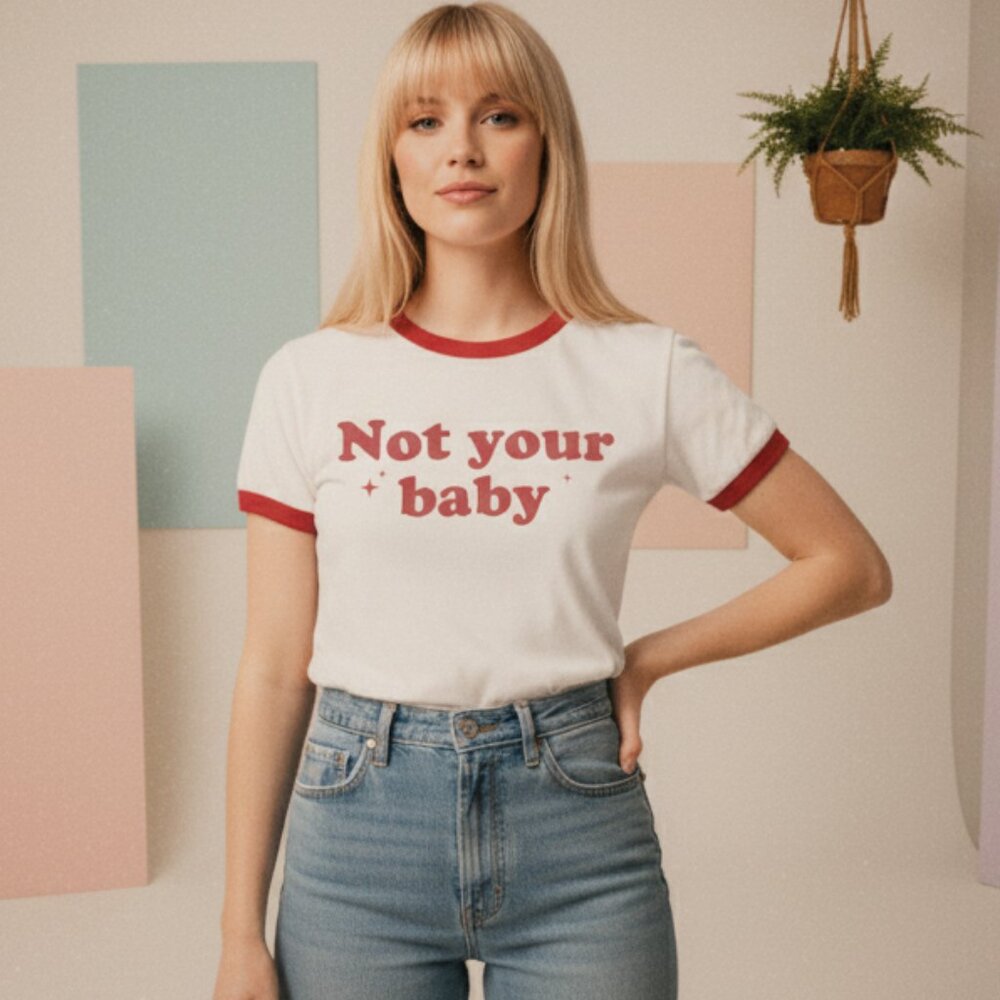 Not Your Baby Red & White Ringer Graphic Tee Retro 70s Camp Style Snarky T-Shirt